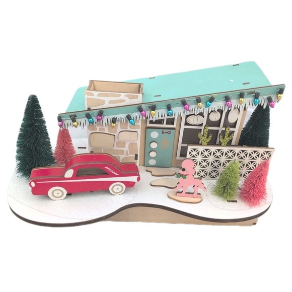 Cost Plus World Market Other - World Market Laser Cut Wood Mid Century Modern House LED Poodle Red Car 2021